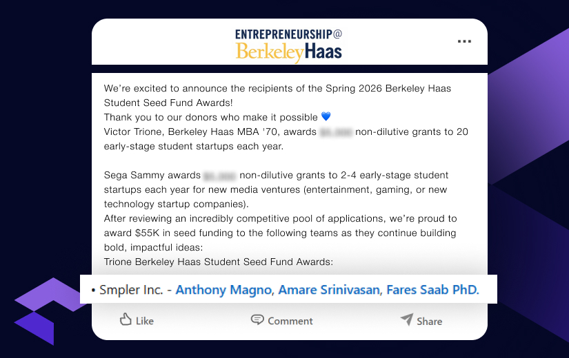 Smpler AI Startup Recognized by Berkeley Haas